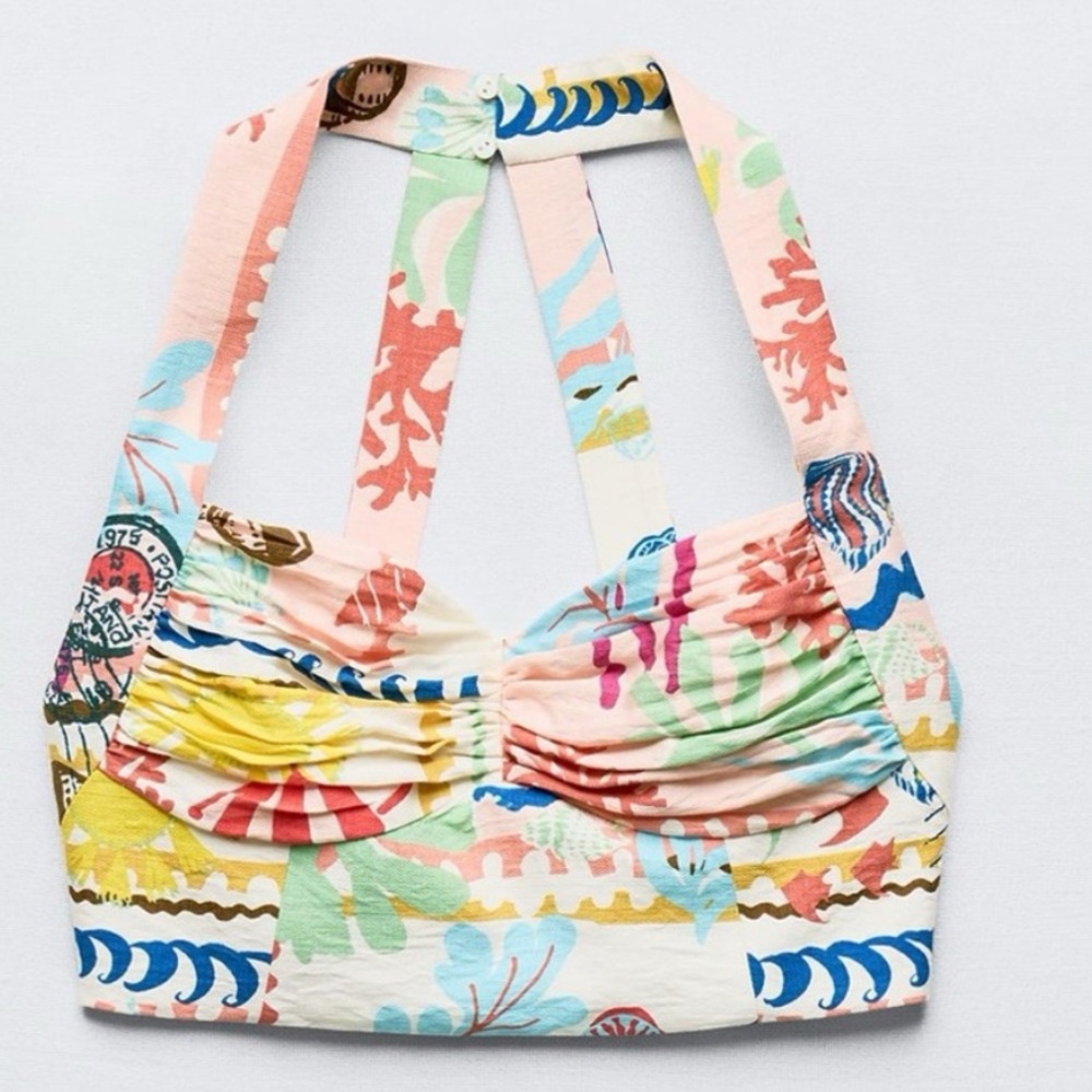 Zara PATCHWORK PRINT TOP - Picture 4 of 5